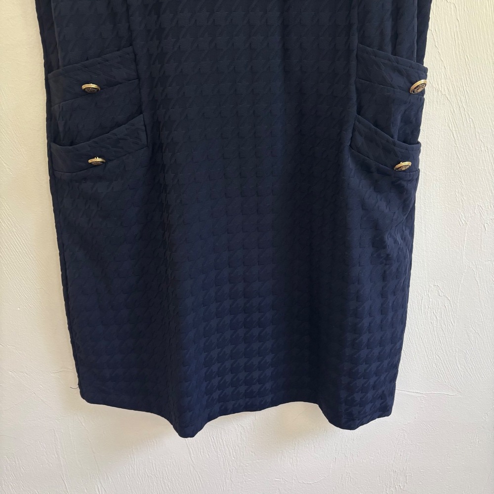 NWOT J.McLaughlin Talese Dress Navy Houndstooth Jacquard Sheath Shift Size Large - Picture 5 of 14